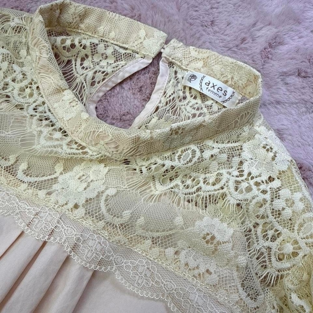 Axes Femme Lace Blouse Buttercream Himekaji Coquette Top Womens M - Picture 2 of 8